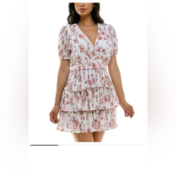 B Darlin Juniors' Tiered Ruffled Fit & Flare Dress - Picture 1 of 8